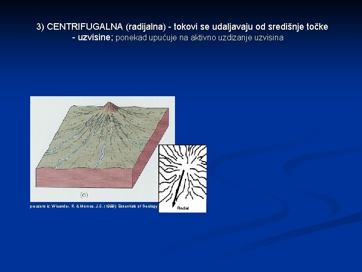 3) CENTRIFUGALNA (radijalna) - tokovi se udaljavaju od središnje točke - uzvisine; ponekad upućuje
