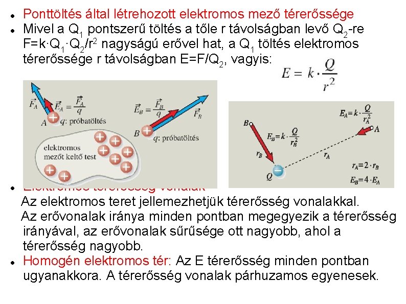  Ponttöltés által létrehozott elektromos mező térerőssége Mivel a Q 1 pontszerű töltés a