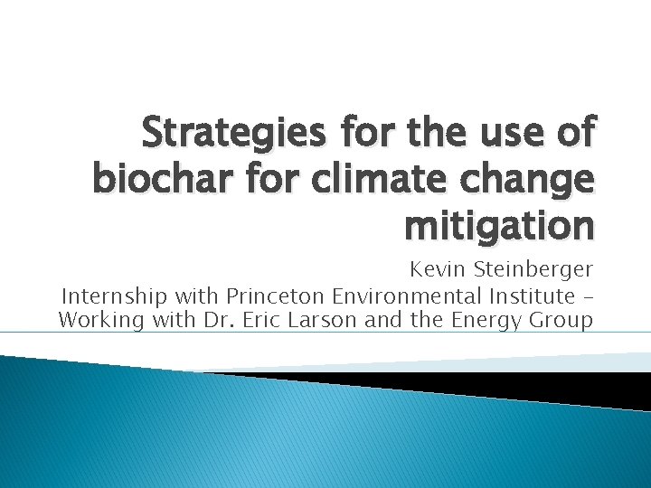 Strategies for the use of biochar for climate change mitigation Kevin Steinberger Internship with