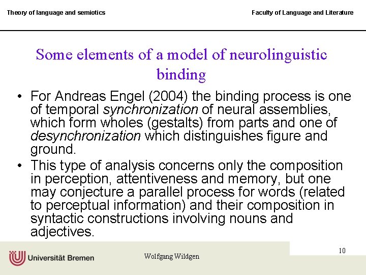 Theory of language and semiotics Faculty of Language and Literature Some elements of a