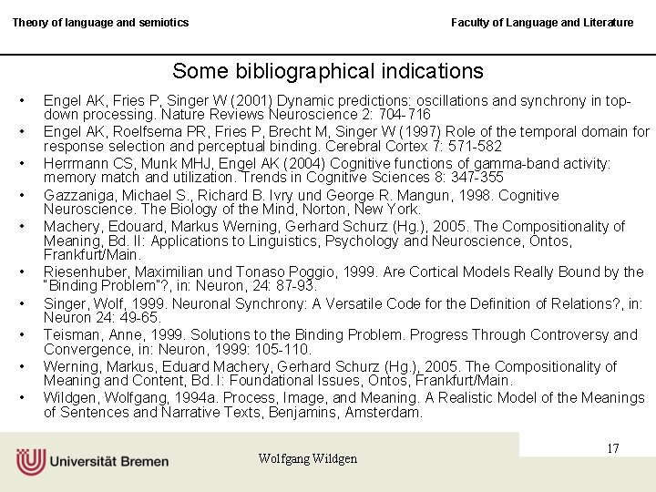 Theory of language and semiotics Faculty of Language and Literature Some bibliographical indications •
