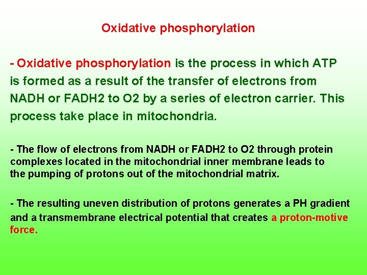 Oxidative phosphorylation is the process in which ATP is formed as a result of
