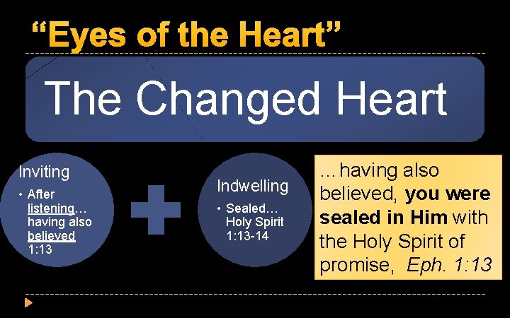 “Eyes of the Heart” The Changed Heart Inviting • After listening… having also believed