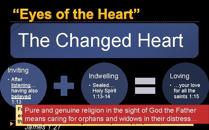 “Eyes of the Heart” The Changed Heart Inviting Indwelling Loving • After listening… •