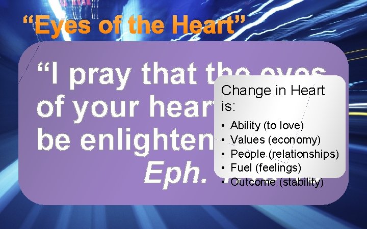 “Eyes of the Heart” “I pray that the eyes Change in Heart of your