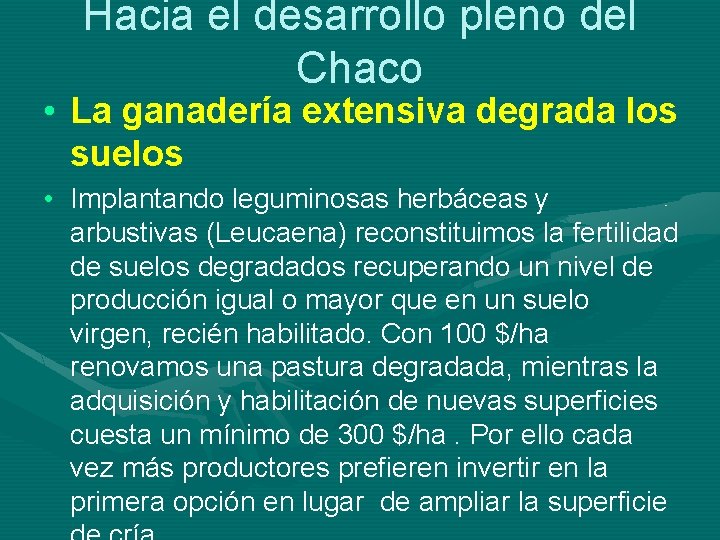 Hacia el desarrollo pleno del Chaco • La ganadería extensiva degrada los suelos •