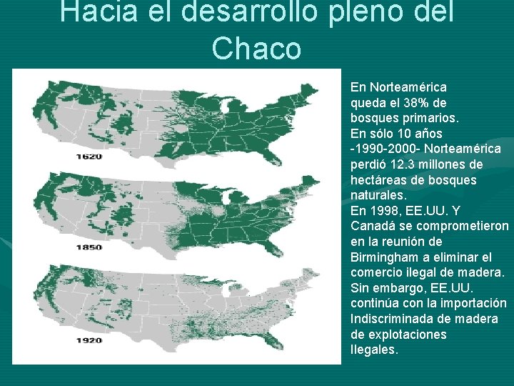 Hacia el desarrollo pleno del Chaco En Norteamérica queda el 38% de bosques primarios.