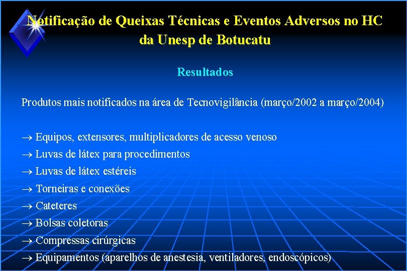 Notificação de Queixas Técnicas e Eventos Adversos no HC da Unesp de Botucatu Resultados