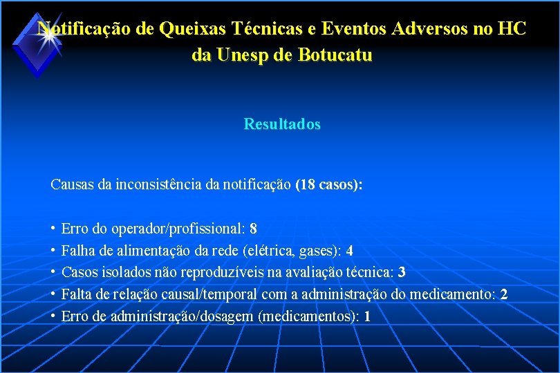 Notificação de Queixas Técnicas e Eventos Adversos no HC da Unesp de Botucatu Resultados