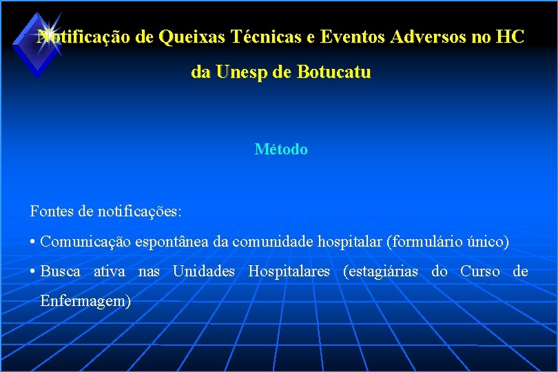 Notificação de Queixas Técnicas e Eventos Adversos no HC da Unesp de Botucatu Método