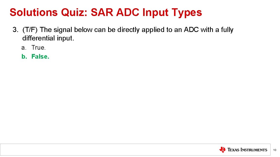 Solutions Quiz: SAR ADC Input Types 3. (T/F) The signal below can be directly