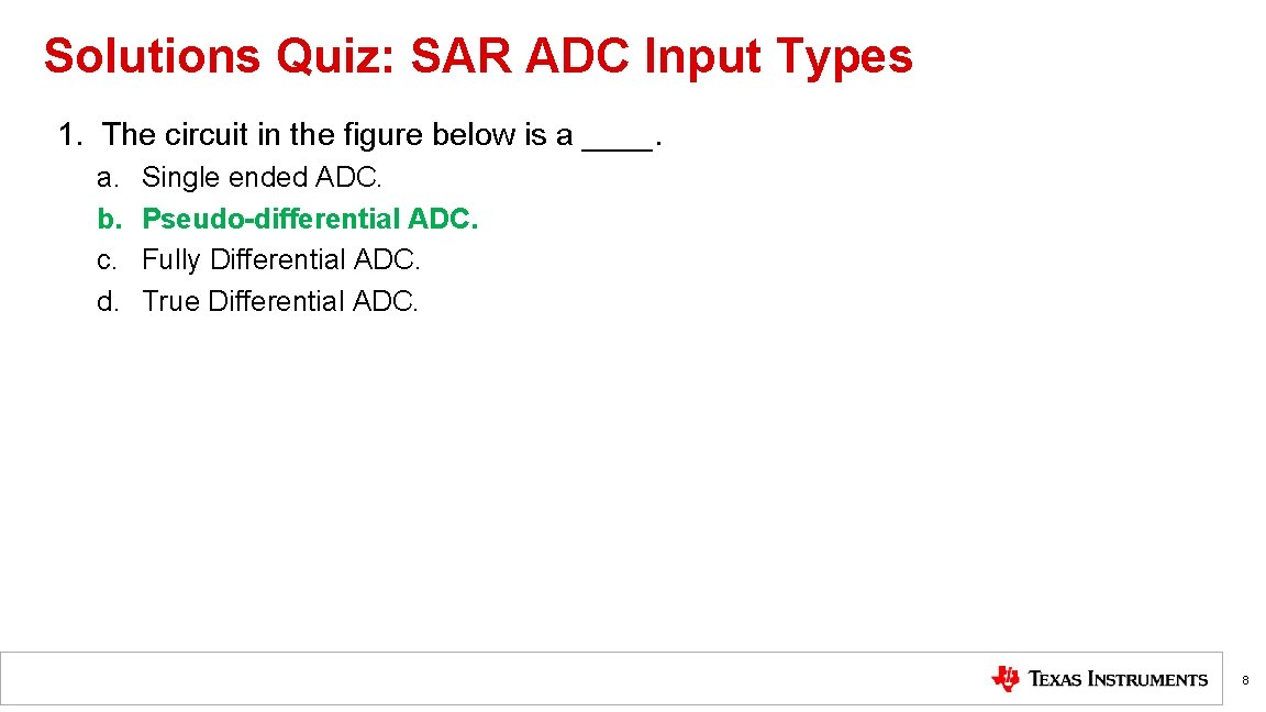 Solutions Quiz: SAR ADC Input Types 1. The circuit in the figure below is