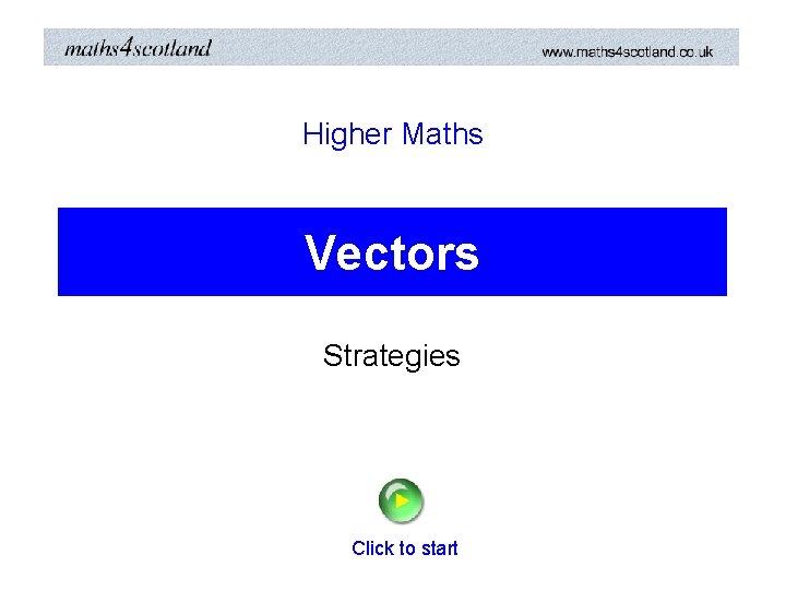 Higher Maths Vectors Strategies Click to start 