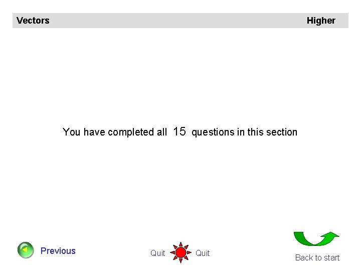 Vectors Higher You have completed all Previous Quit 15 questions in this section Quit