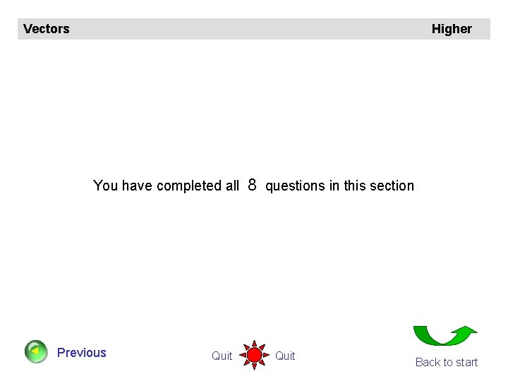 Vectors Higher You have completed all Previous Quit 8 questions in this section Quit