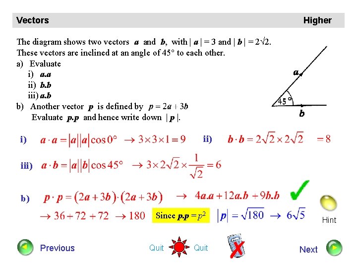 Vectors Higher The diagram shows two vectors a and b, with | a |