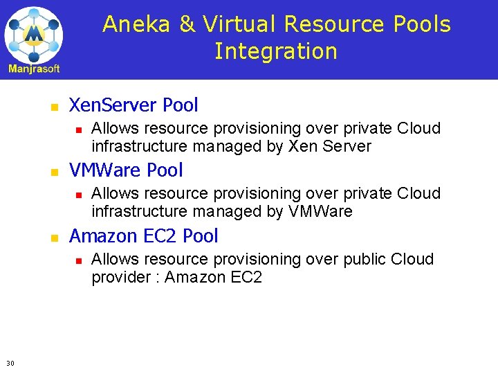 Aneka & Virtual Resource Pools Integration n Xen. Server Pool n n VMWare Pool