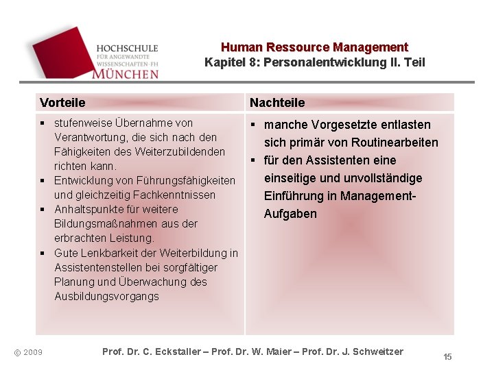 Human Ressource Management Kapitel 8: Personalentwicklung II. Teil Vorteile Nachteile § stufenweise Übernahme von Human Ressource Management Kapitel 8: Personalentwicklung II. Teil Vorteile Nachteile § stufenweise Übernahme von