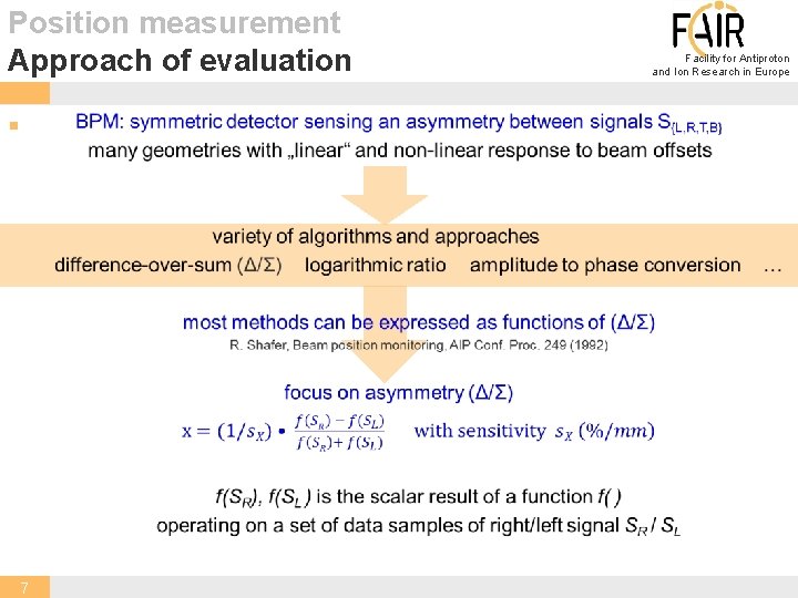 Position measurement Approach of evaluation § 7 Facility for Antiproton and Ion Research in