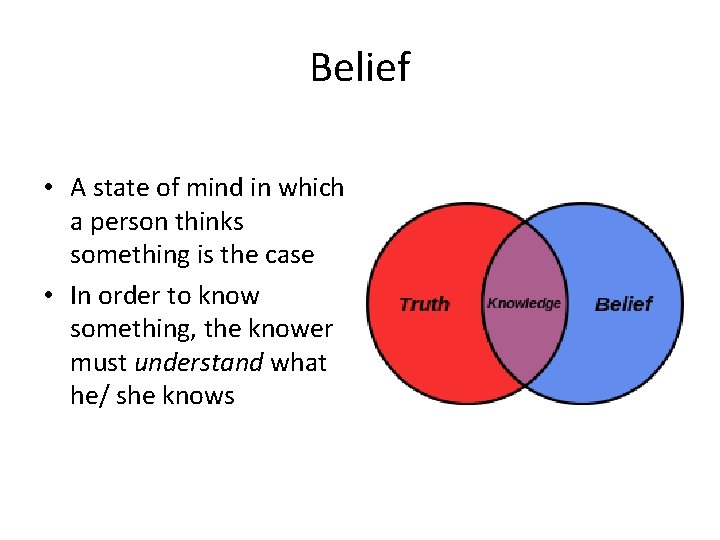 Belief • A state of mind in which a person thinks something is the