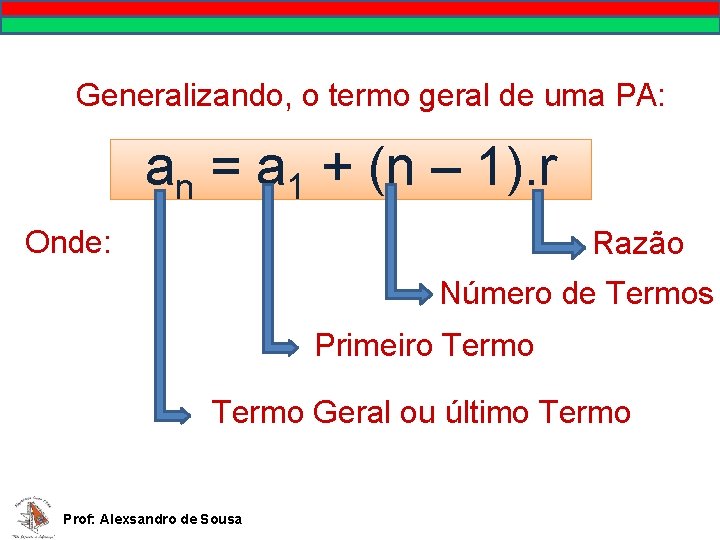 MATEMÁTICA, 9º Ano Pontos no plano cartesiano/pares ordenados Generalizando, o termo geral de uma