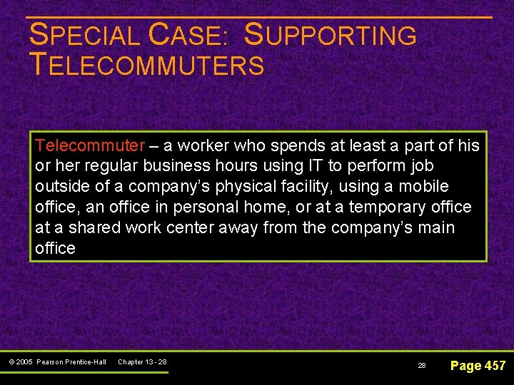SPECIAL CASE: SUPPORTING TELECOMMUTERS Telecommuter – a worker who spends at least a part
