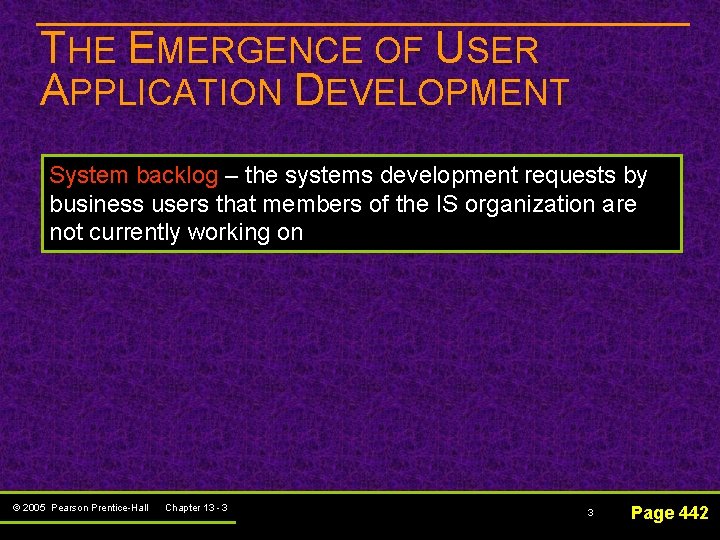 THE EMERGENCE OF USER APPLICATION DEVELOPMENT System backlog – the systems development requests by