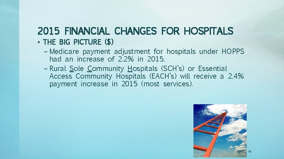 2015 FINANCIAL CHANGES FOR HOSPITALS • THE BIG PICTURE ($) – Medicare payment adjustment