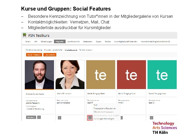 Kurse und Gruppen: Social Features - Besondere Kennzeichnung von Tutor*innen in der Mitgliedergalerie von