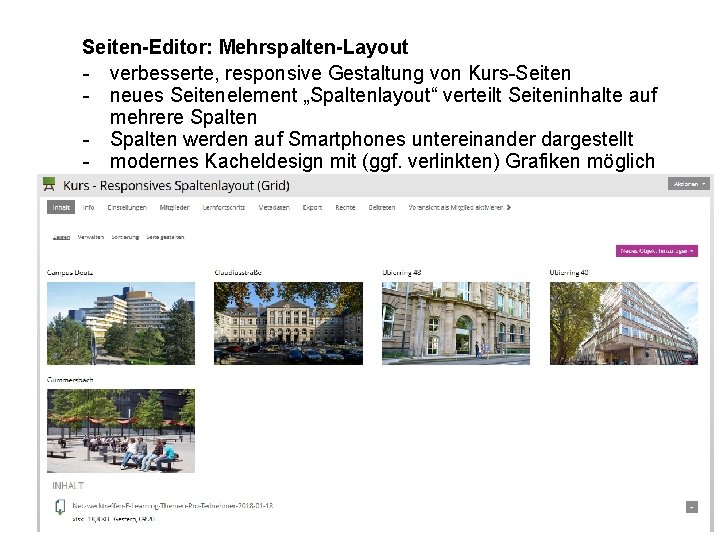 Seiten-Editor: Mehrspalten-Layout - verbesserte, responsive Gestaltung von Kurs-Seiten - neues Seitenelement „Spaltenlayout“ verteilt Seiteninhalte