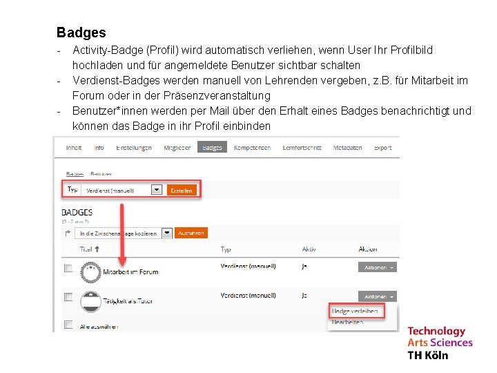 Badges - Activity-Badge (Profil) wird automatisch verliehen, wenn User Ihr Profilbild hochladen und für