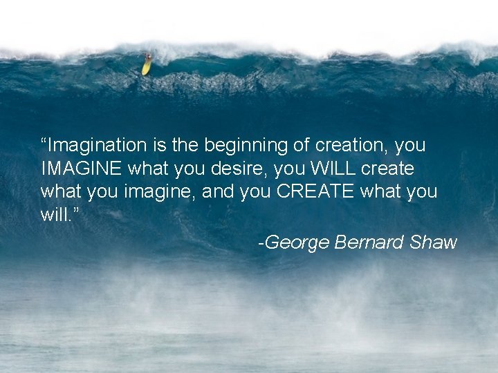 “Imagination is the beginning of creation, you IMAGINE what you desire, you WILL create