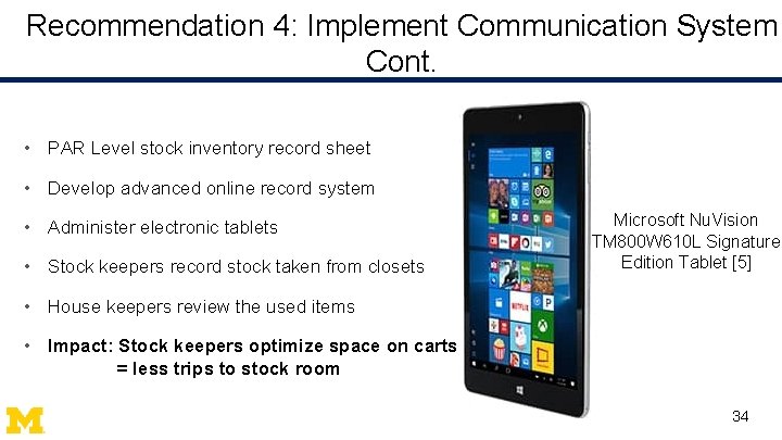 Recommendation 4: Implement Communication System Cont. • PAR Level stock inventory record sheet •