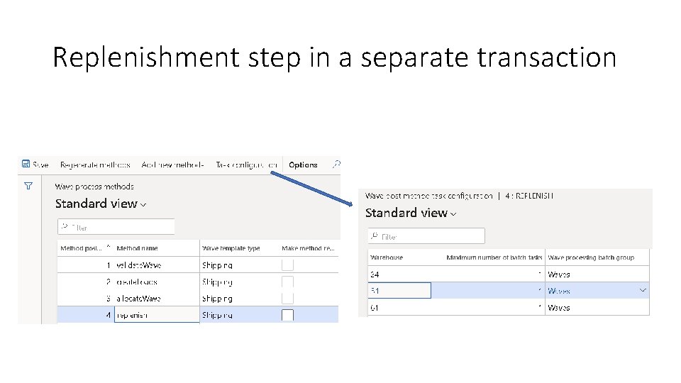 Replenishment step in a separate transaction 