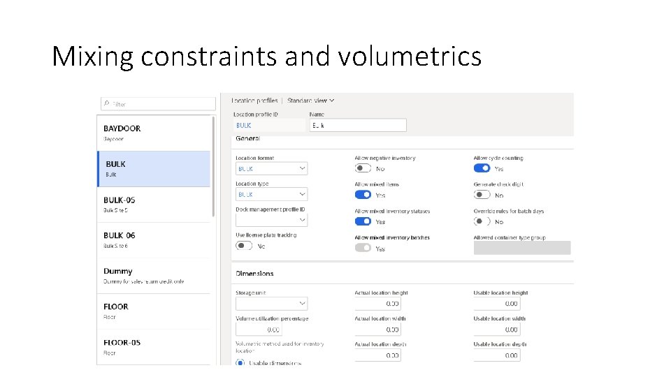 Mixing constraints and volumetrics 