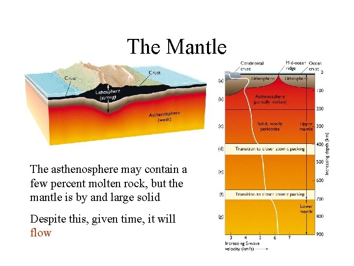 The Mantle The asthenosphere may contain a few percent molten rock, but the mantle
