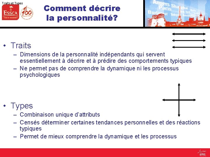 Traits et Types Comment décrire la personnalité? • Traits – Dimensions de la personnalité