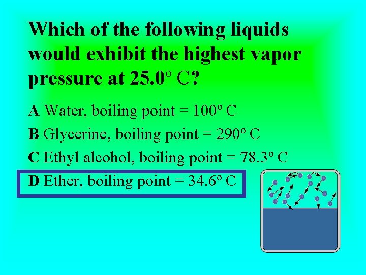 Which of the following liquids would exhibit the highest vapor pressure at 25. 0º