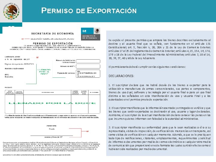 PERMISO DE EXPORTACIÓN Se expide el presente permiso que ampara los bienes descritos exclusivamente