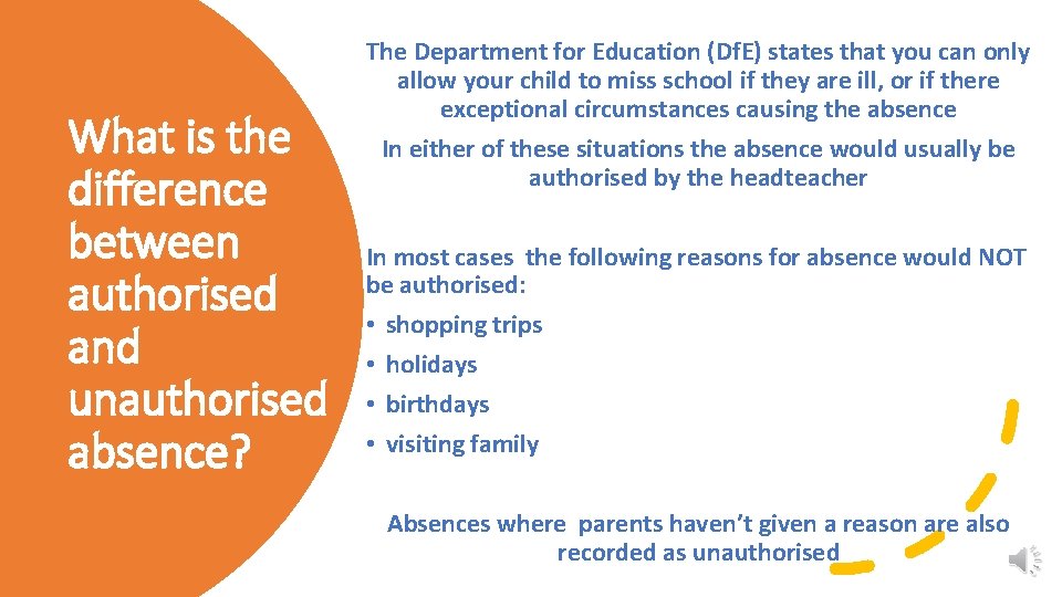 What is the difference between authorised and unauthorised absence? The Department for Education (Df.