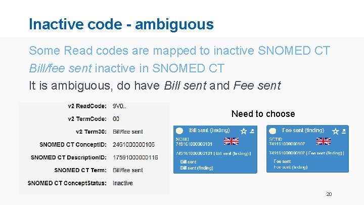 Inactive code - ambiguous Some Read codes are mapped to inactive SNOMED CT Bill/fee