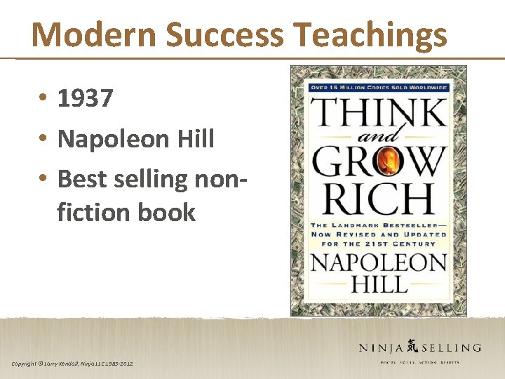 Modern Success Teachings • 1937 • Napoleon Hill • Best selling nonfiction book Copyright