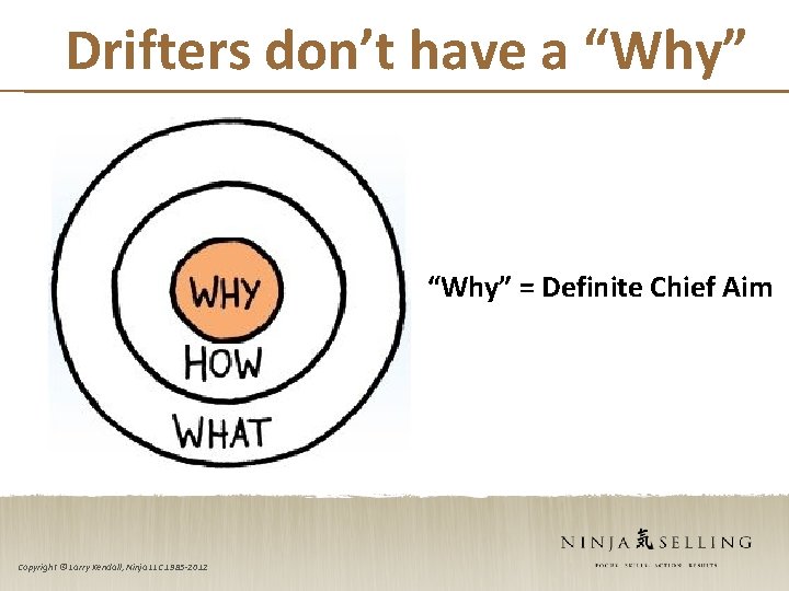 Drifters don’t have a “Why” = Definite Chief Aim Copyright © Larry Kendall, Ninja