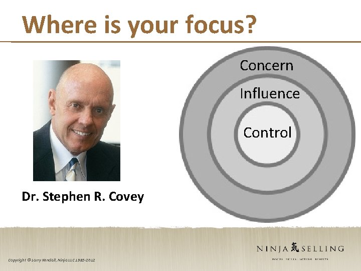 Where is your focus? Concern Influence Control Dr. Stephen R. Covey Copyright © Larry