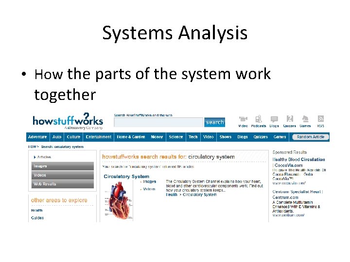 Systems Analysis • How the parts of the system work together 