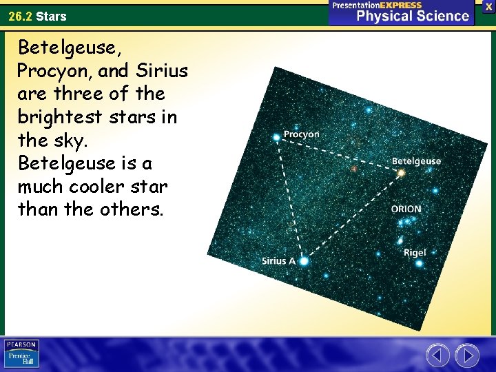 26. 2 Stars Betelgeuse, Procyon, and Sirius are three of the brightest stars in