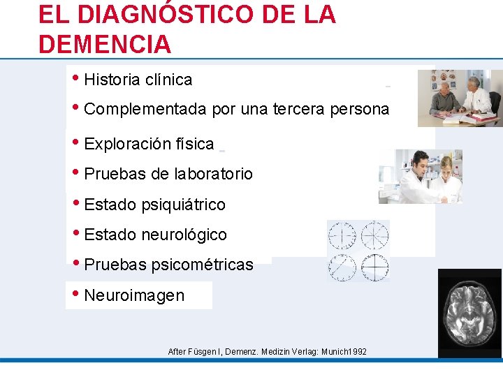 EL DIAGNÓSTICO DE LA DEMENCIA • Historia clínica • Complementada por una tercera persona