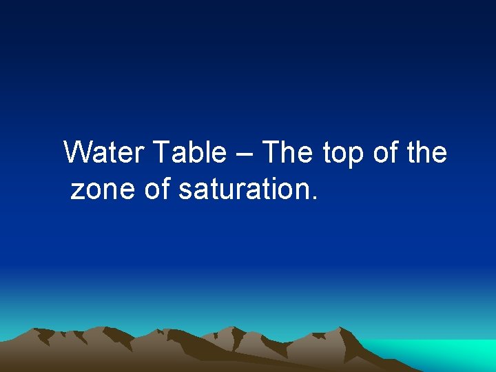 Water Table – The top of the zone of saturation. 