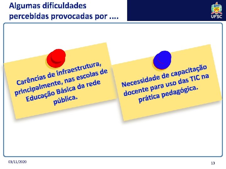 Algumas dificuldades percebidas provocadas por. . ra, u t u r st e a