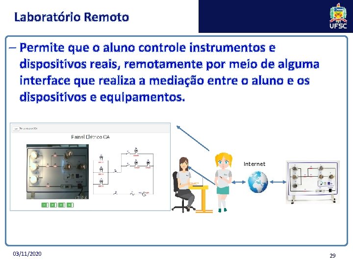 Laboratório Remoto – Permite que o aluno controle instrumentos e dispositivos reais, remotamente por